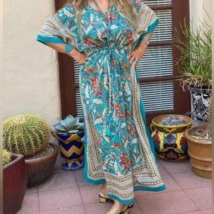 Pax Philomena Catherine Tropical Floral Maxi Kaftan Dress. One Size OS